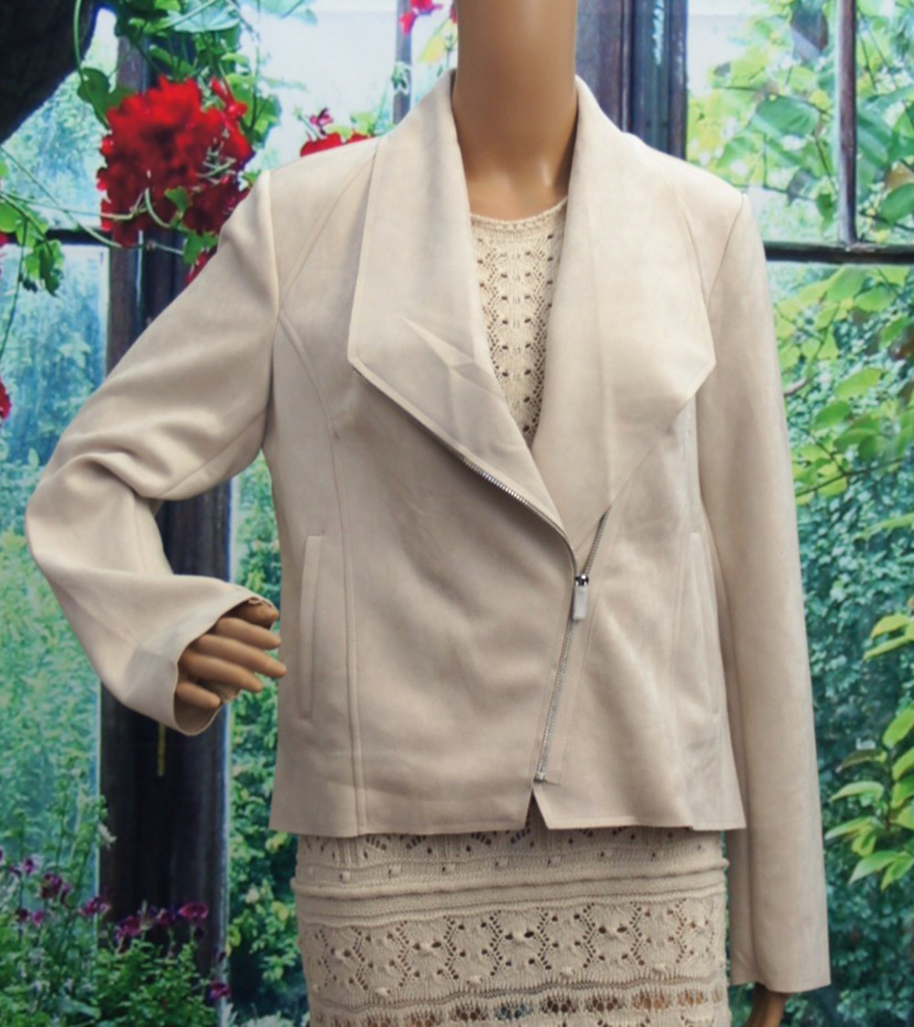 Tahari Beige Faux Suede Asymmetrical Jacket size M